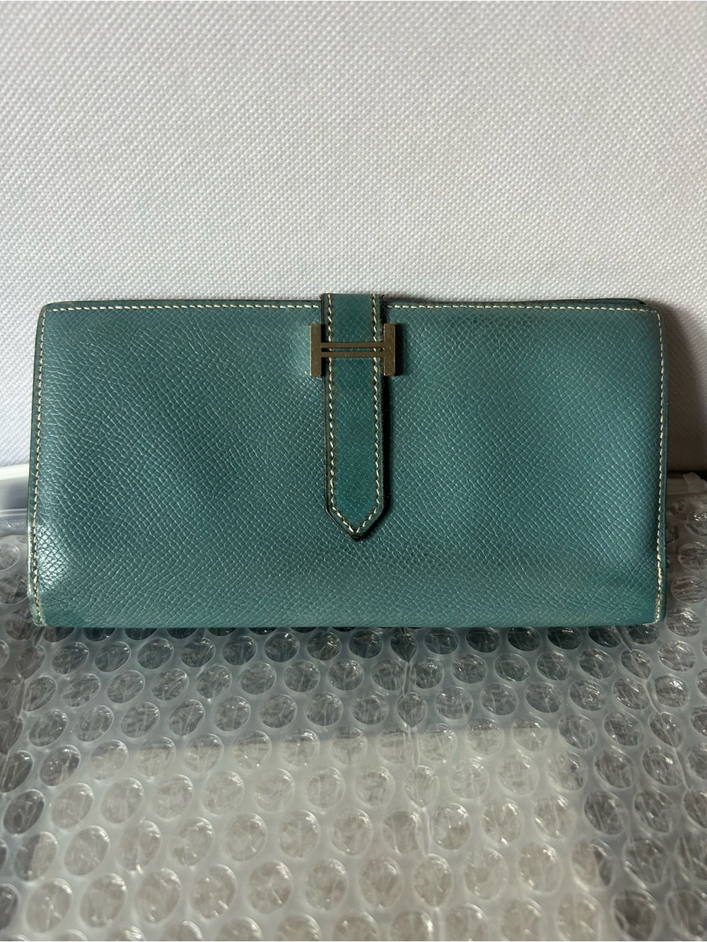 Hermes Bearn Classic Wallet in Blue/Green